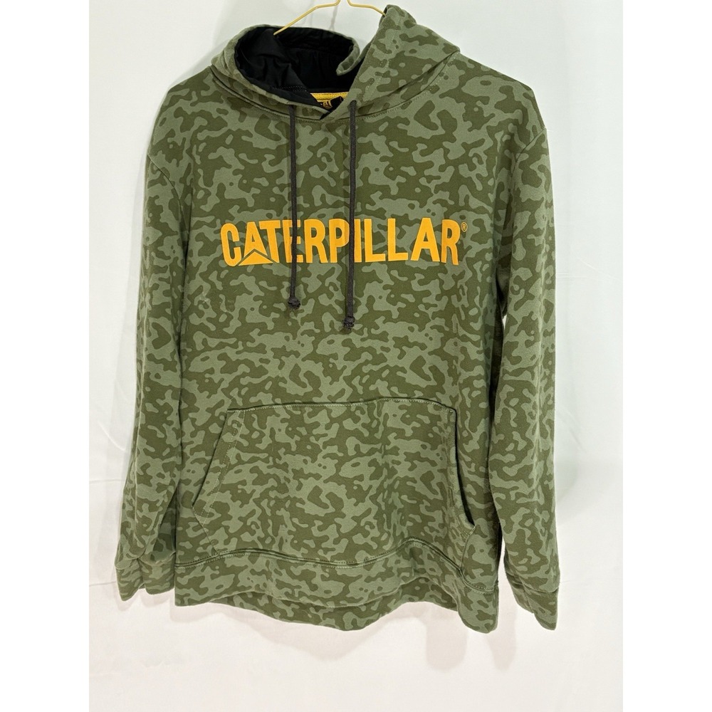Caterpillar Boys Camo Green Pullover Hoodie CAT Logo Youth Large L Sweatshirt